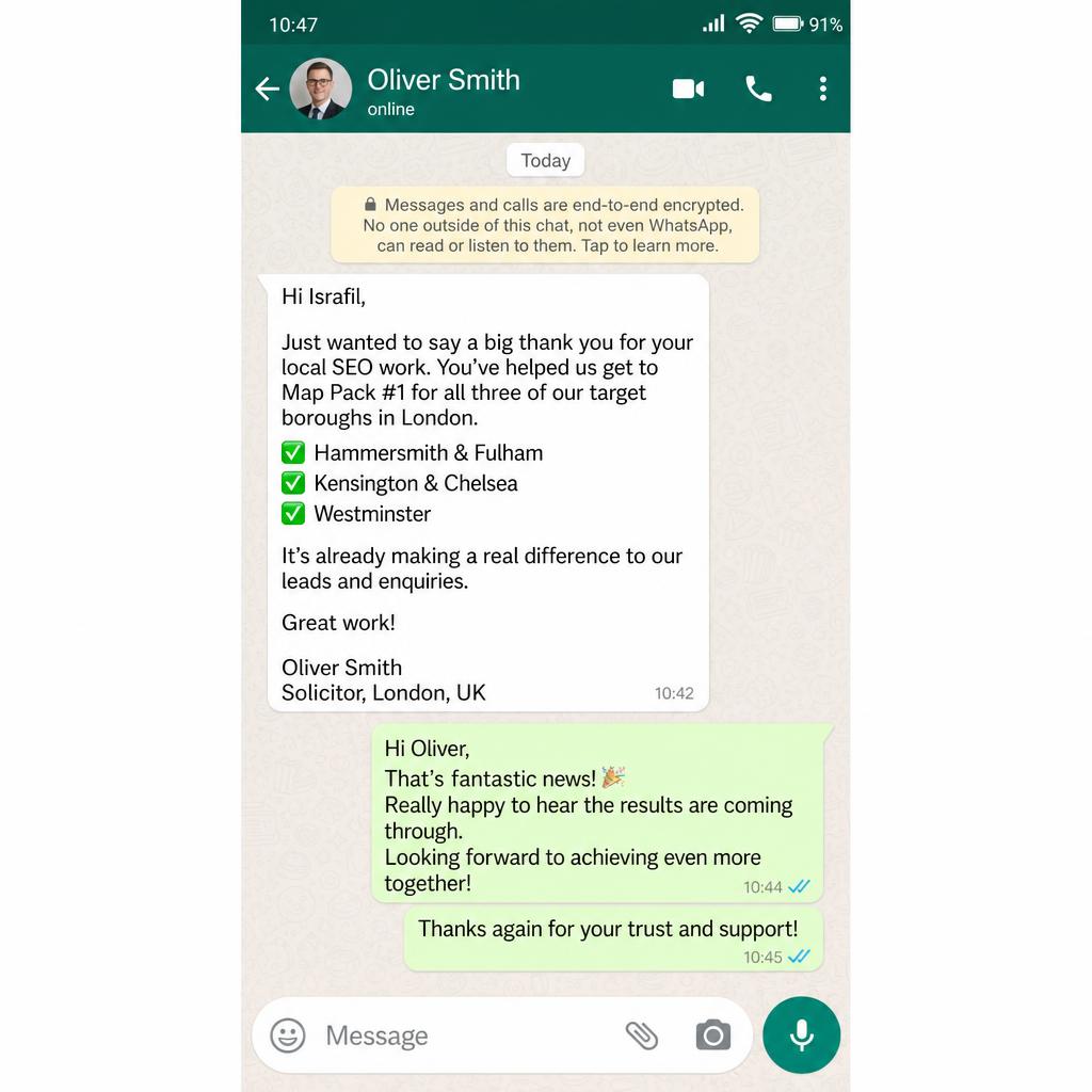 WhatsApp review from Oliver Smith — Map pack #1 — 3 London boroughs